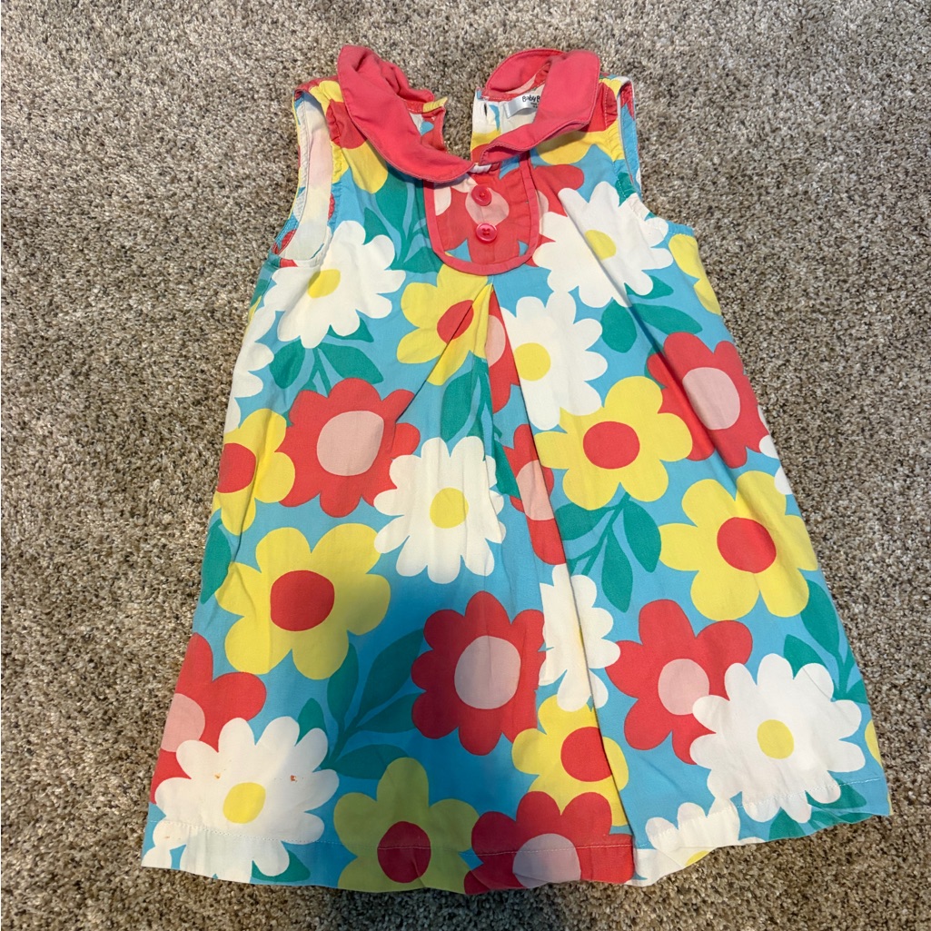 Baby Boden- Girls Sleeveless Floral Sundress In Turquoise, Red, Yellow & White